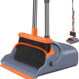 Broom and Dustpan Set, Self-Cleaning with Dustpan Teeth